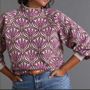 FREE SHIPPING Anthropologie Mock Neck Sweater Geometric Pattern